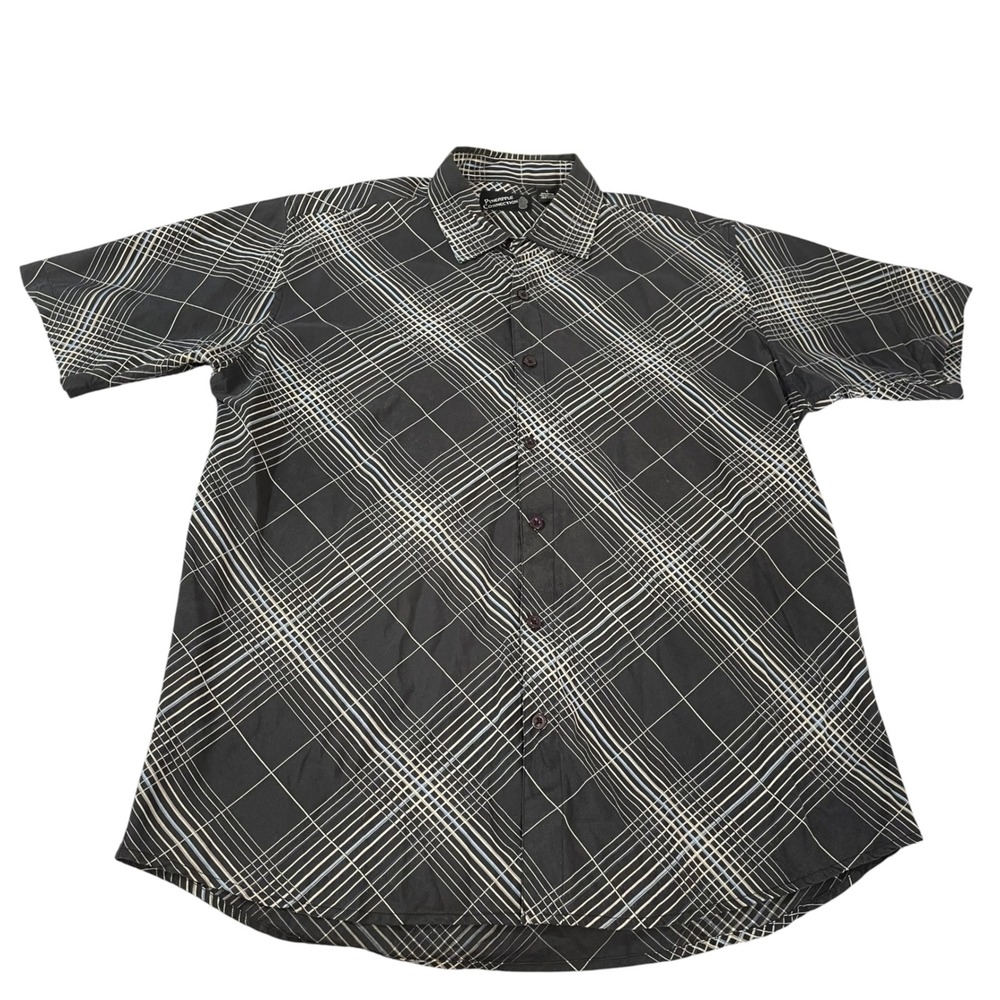 Vintage Pineapple Connection Mens L Geometric Grid Short Sleeve Button Down